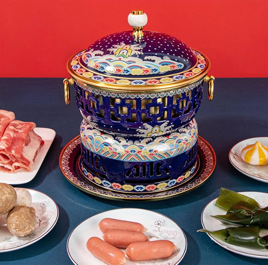 中国景泰蓝火锅 北京　しゃぶしゃぶ鍋　七宝焼 景泰蓝  銅鍋 中国北京七宝焼 景泰蓝 銅鍋しゃぶしゃぶ火鍋美術品 1-2人